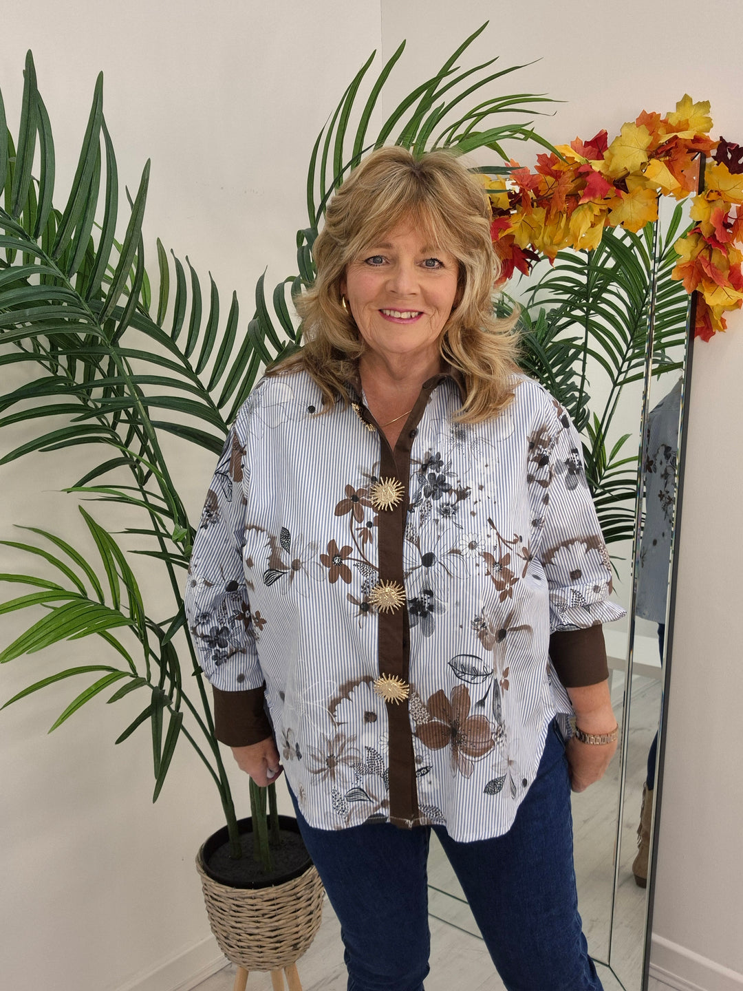 Zeta Otto Oversized Blouse - Blue/Chocolate (One Size - fits from Size 14 up to Size 18/20)