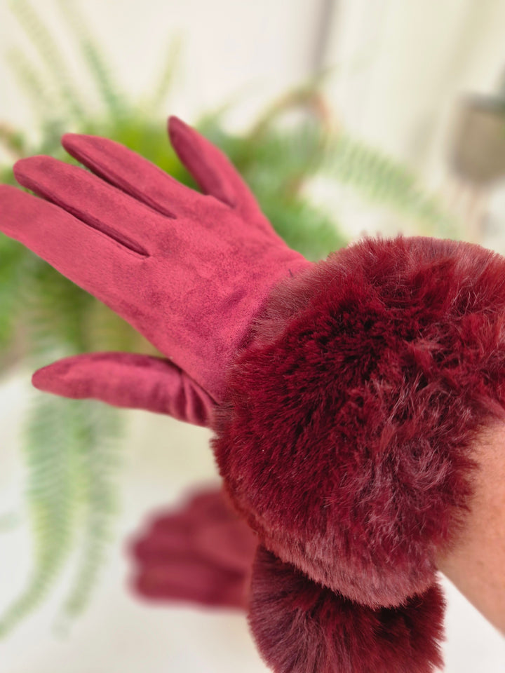 Oslo Gloves with Faux Fur - Wine
