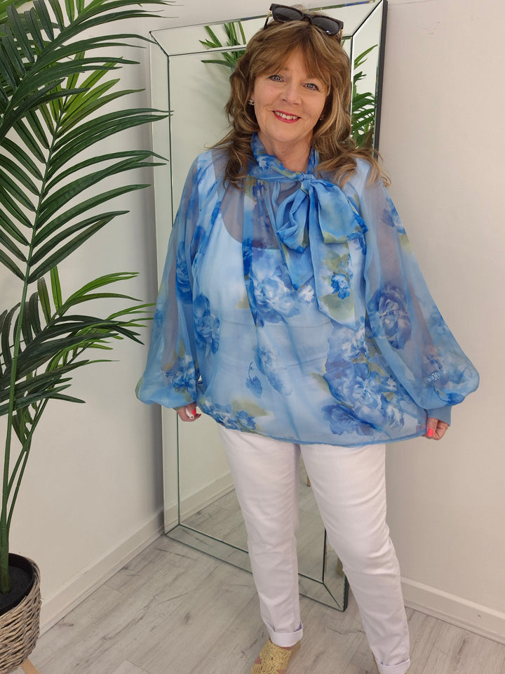 Rosie Chiffon Tie Blouse - (choose your Colour) - (One Size, fits up to Size 18)