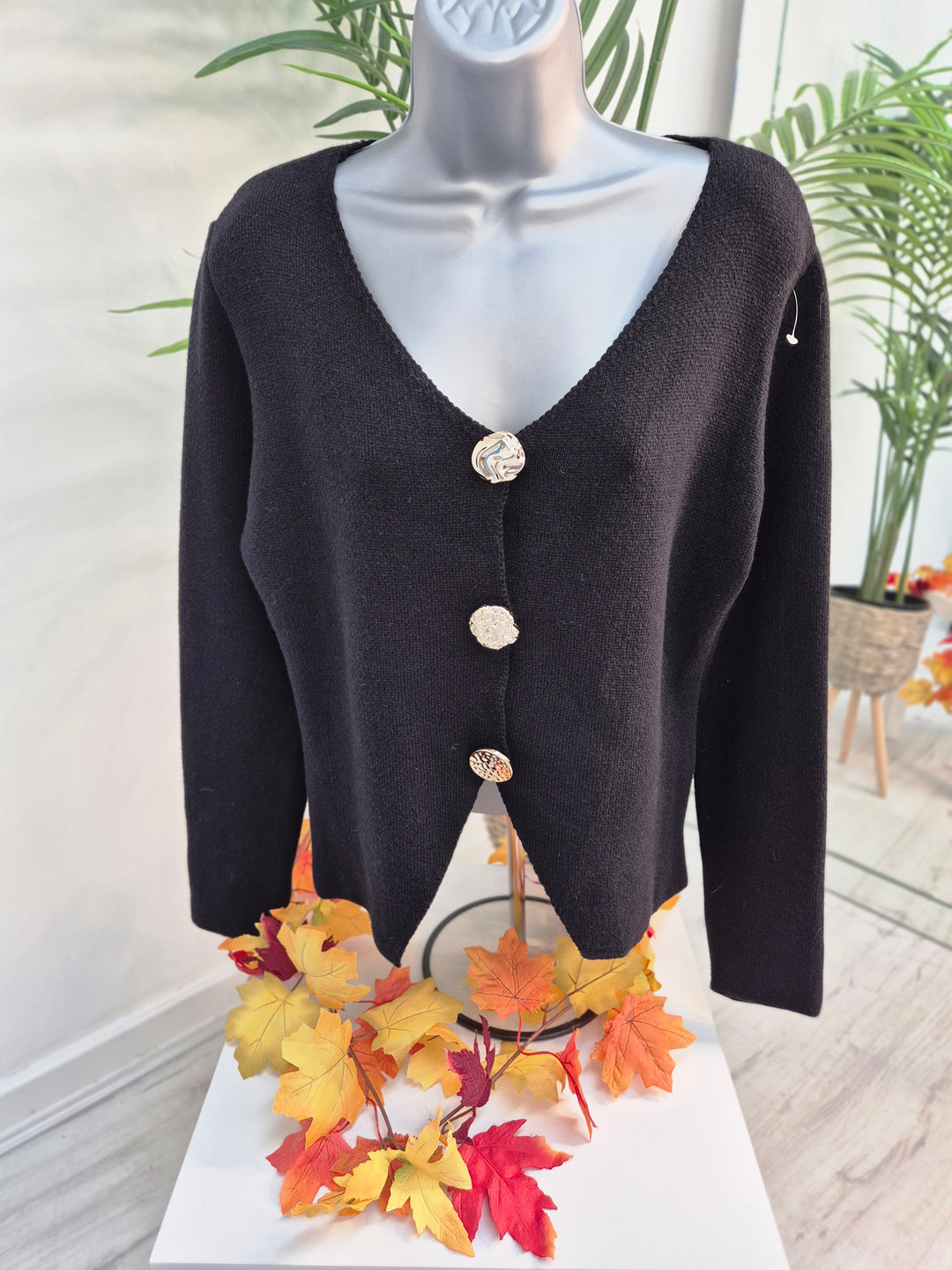 Brooke Buttoned Cardigan - Black (One Size)