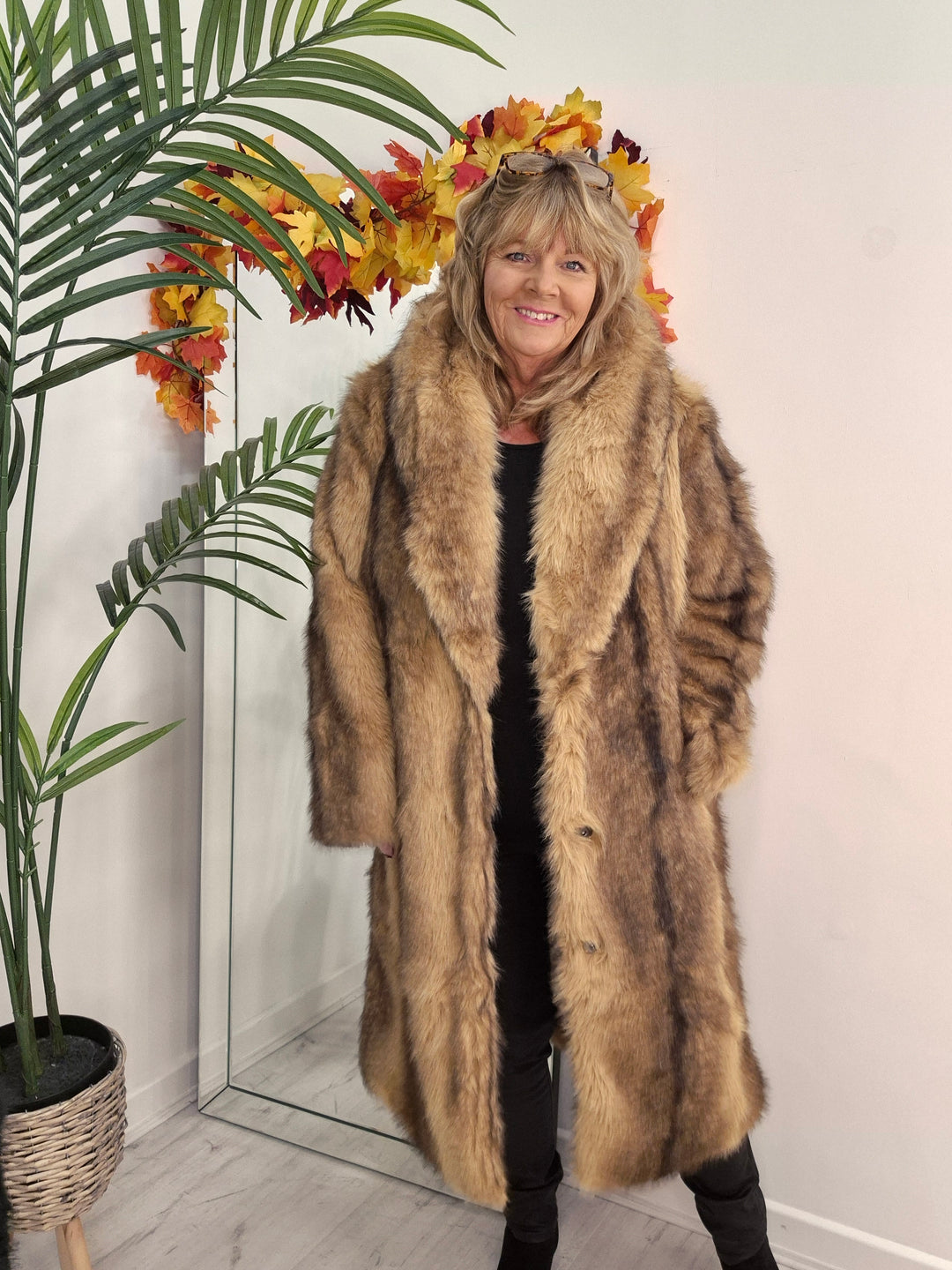 Oslo Faux Fur Longline Coat - Camel (One Size - fitting Size 10/12 up to Size 16/18)