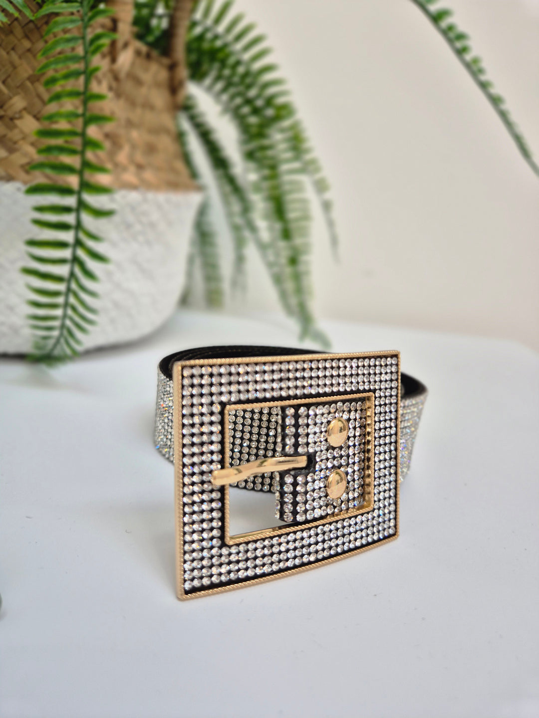 Sparkly Crystal Belt with Large Buckle - One Size