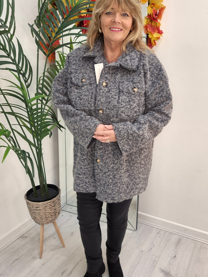 Jessica Oversized Shacket with Curved Hem - Silver Grey (fits Size 14 to Size 18/20)