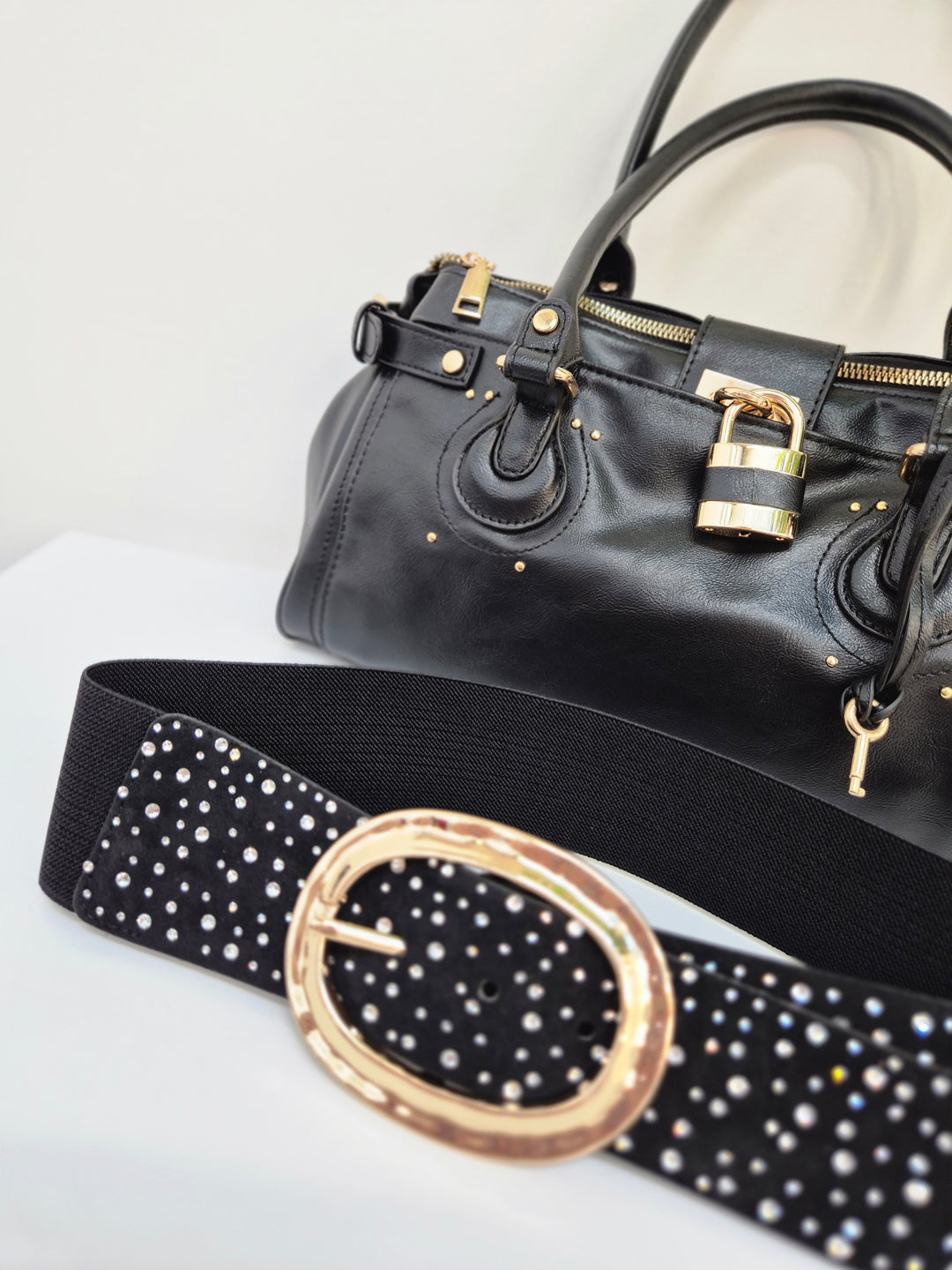 Stretchy Crystal Belt - Black - (One Size, fits from Size 8 to Size 16)