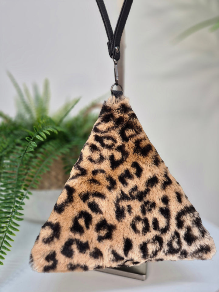 Oslo Fluffy Faux Fur Wristlet - Leopard Print