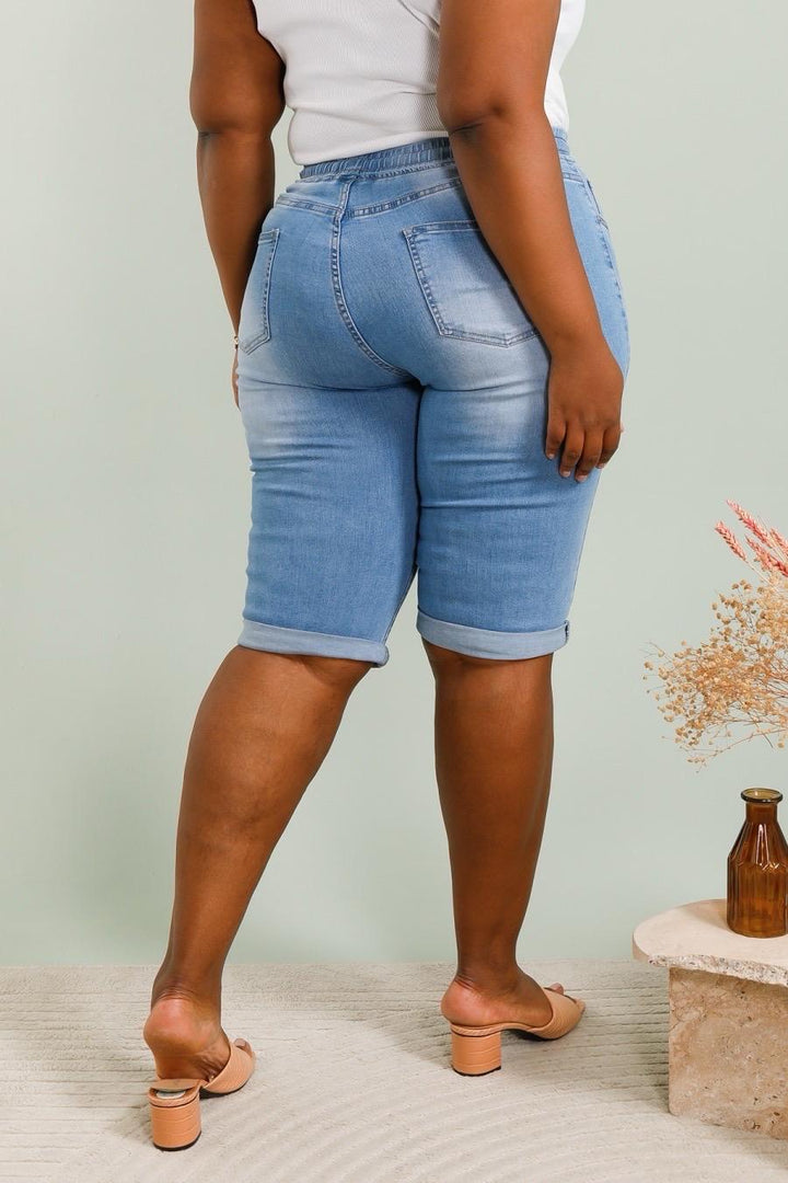 G Smack Denim Shorts (Elasticated Waistband) - Stonewashed (choose your Size)