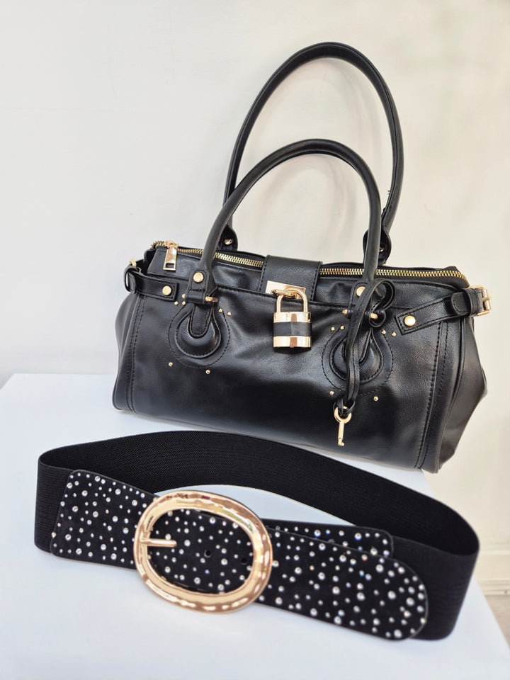 Stretchy Crystal Belt - Black - (One Size, fits from Size 8 to Size 16)