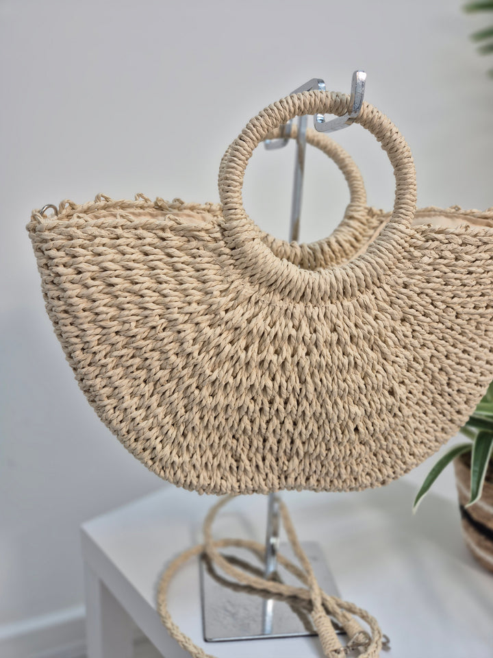 Woven Raffia Bag with Dual Handles - Natural