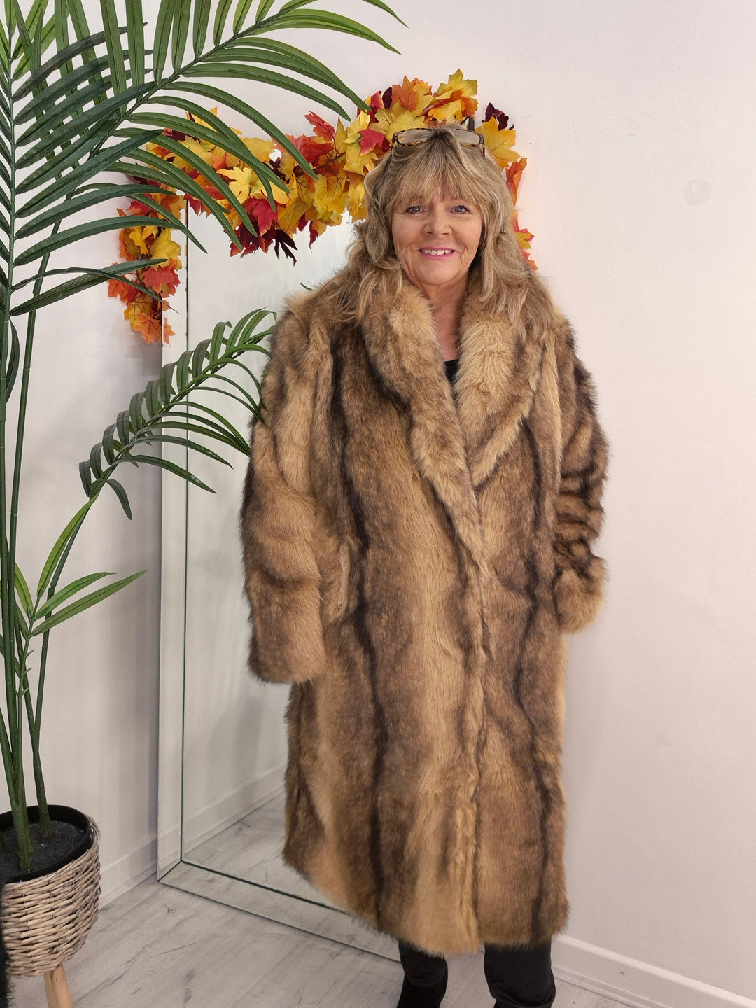 Oslo Faux Fur Longline Coat - Camel (One Size - fitting Size 10/12 up to Size 16/18)