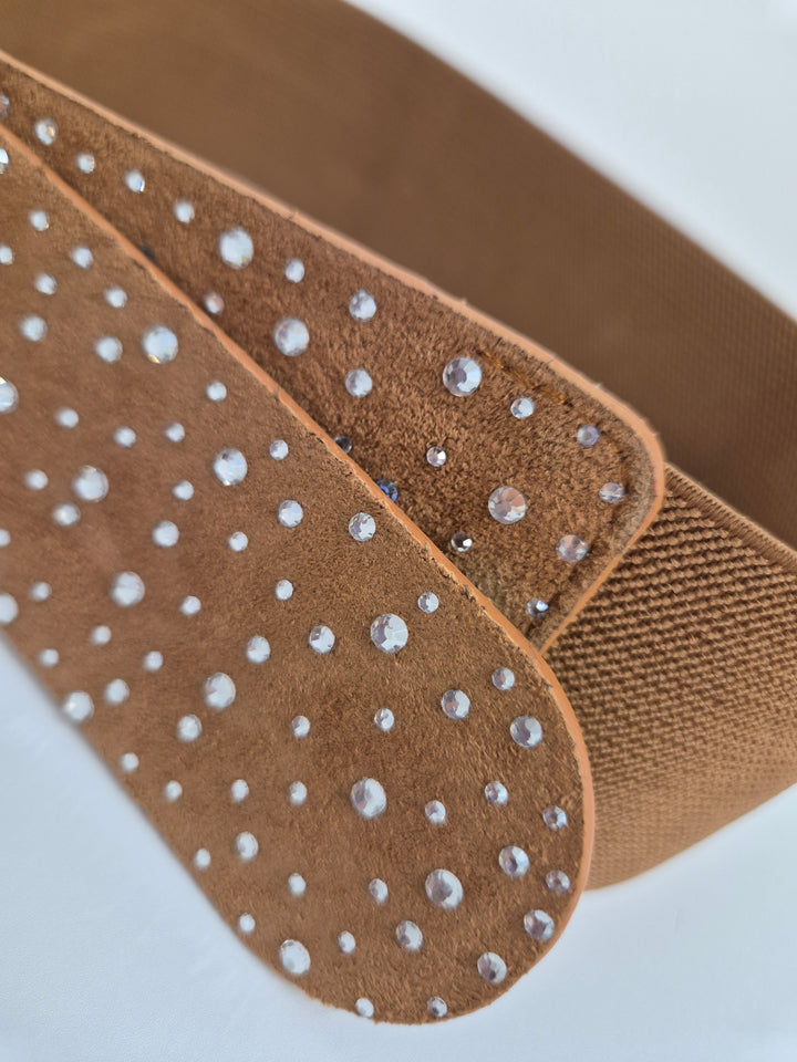 Stretchy Crystal Belt - Tan - (One Size, fits from Size 8 to Size 16)