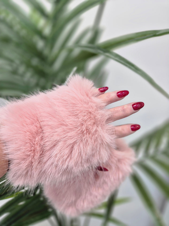 Oslo Faux Fur Fluffy Fingerless Gloves/Cuffs - Baby Pink