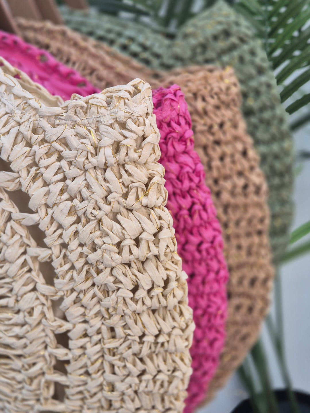 Crochet Raffia Beach Bag with Gold Metallic - (choose your Colour)