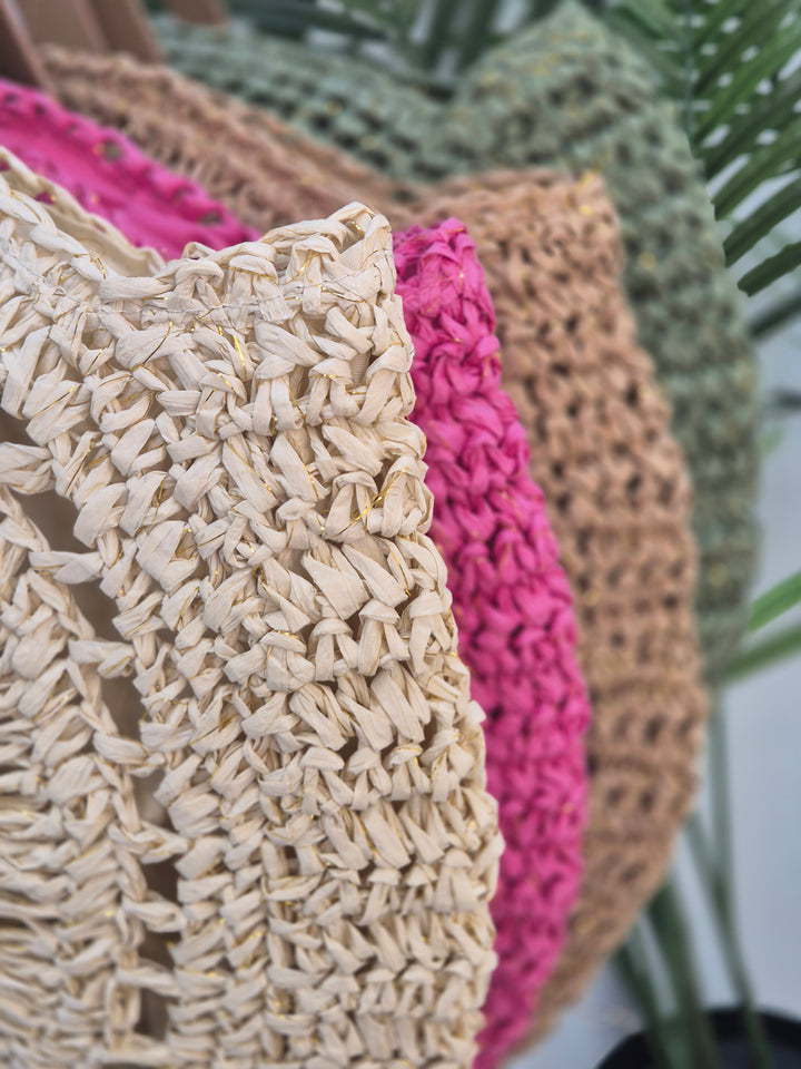 Crochet Raffia Beach Bag with Gold Metallic - (choose your Colour)