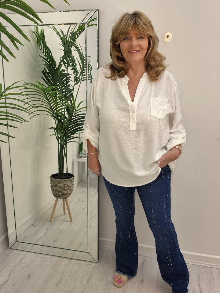 Kylie Mandarin Collar Blouse - (choose your Colour) (Oversized)