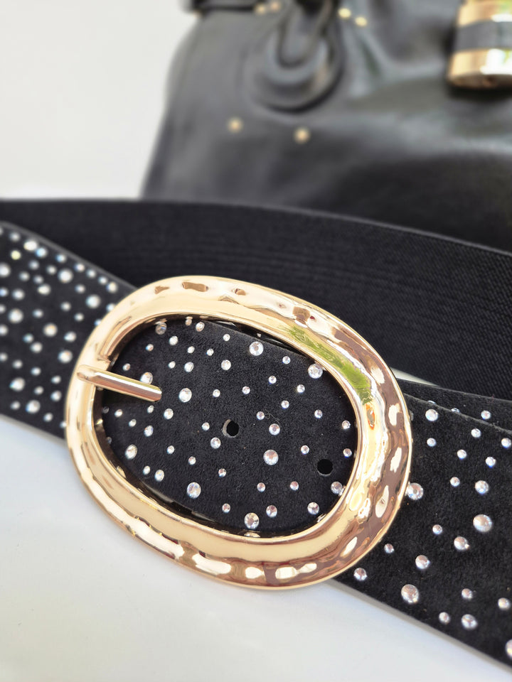 Stretchy Crystal Belt - Black - (One Size, fits from Size 8 to Size 16)