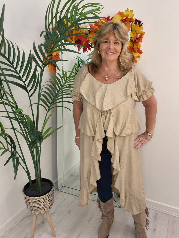 Rhea Ruffle Hi Lo Blouse - Champagne - One Size fits up to Size 16/18