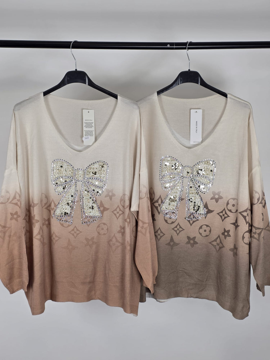 Louisa Bow Jumper with Crystals - (choose your Colour) (One Size, fits up to Size 16/18)