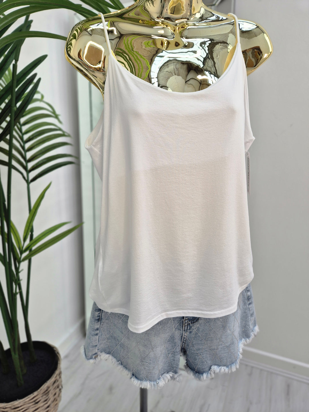 Strappy Double Layered Vest Top - White (One Size, fits up to Size 16)