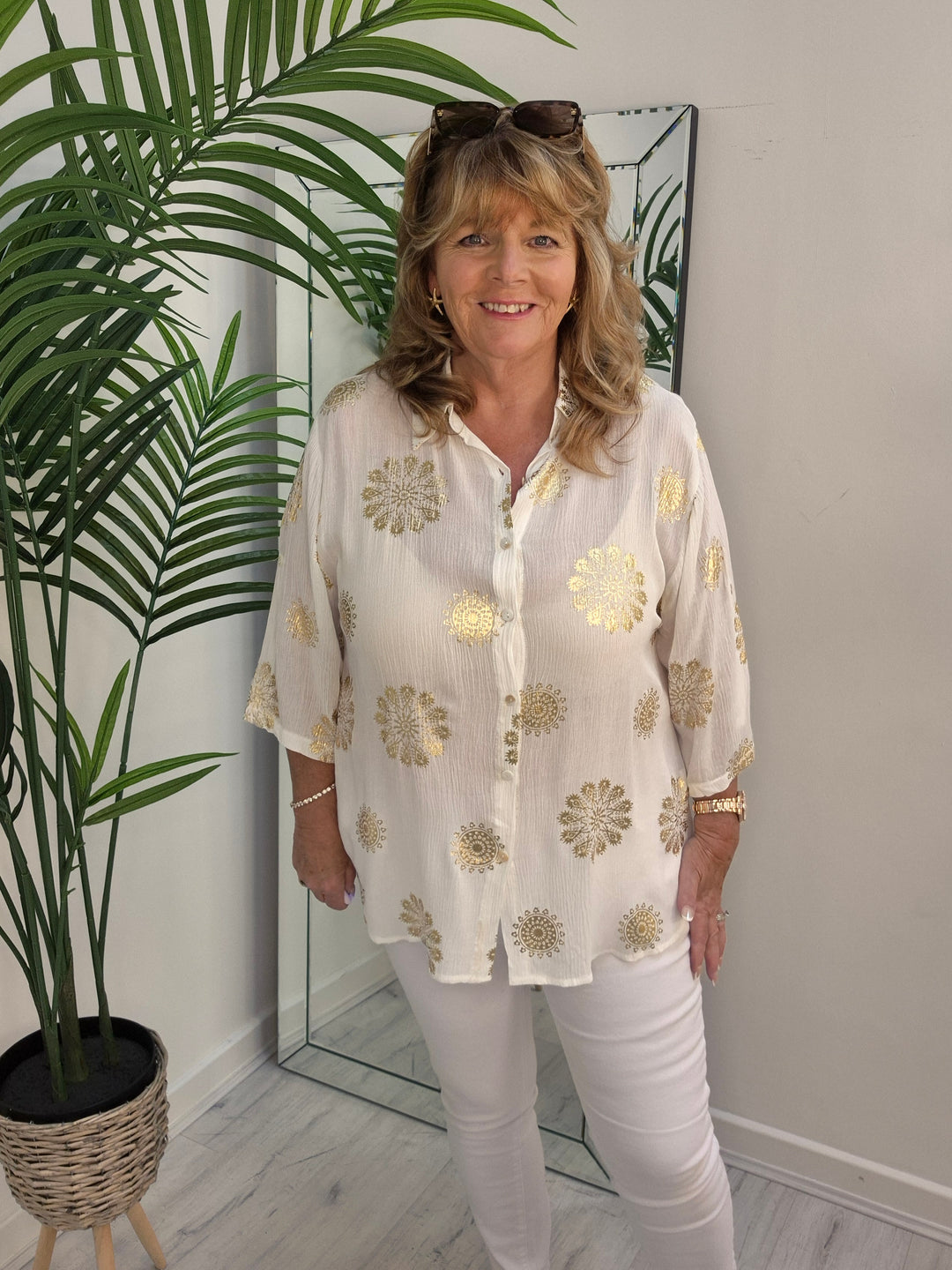Ibiza Floral Shirt - White/Gold - (One Size, fits up to Size 18)