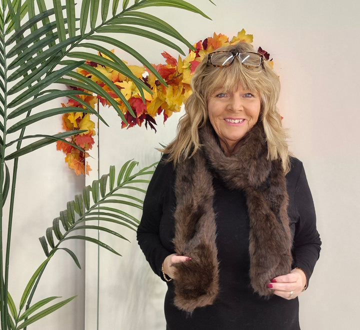 Oslo Faux Fur Long Scarf - Chocolate