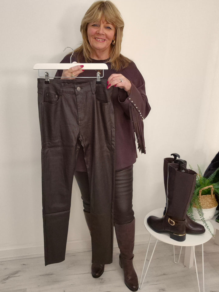 Burford PU Coated Skinny Jeans - Chocolate (G Smack) - (choose your Size)