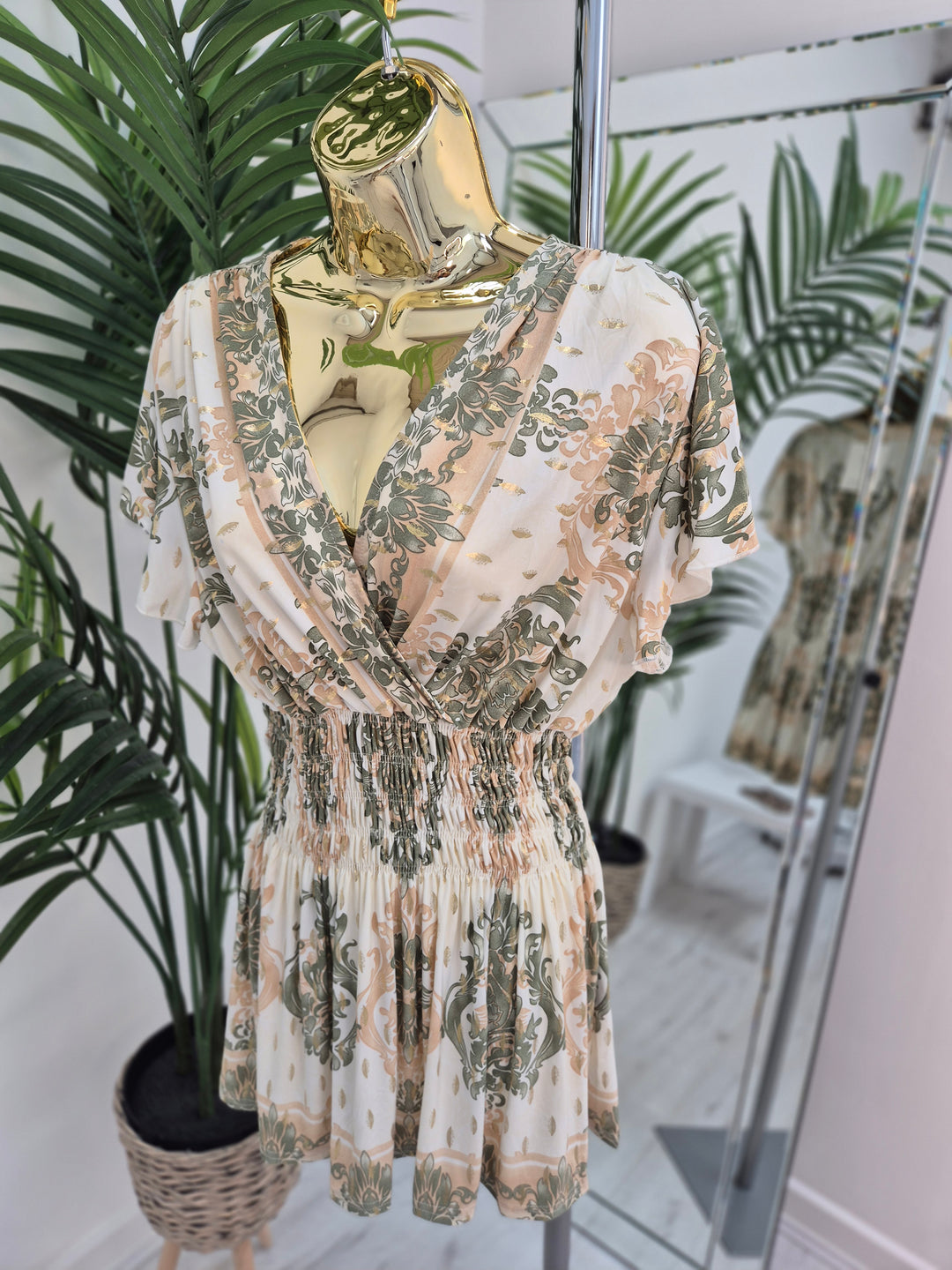 Nikki Top (One Size - fits up to Size 16/18) - Sage/Gold Paisley