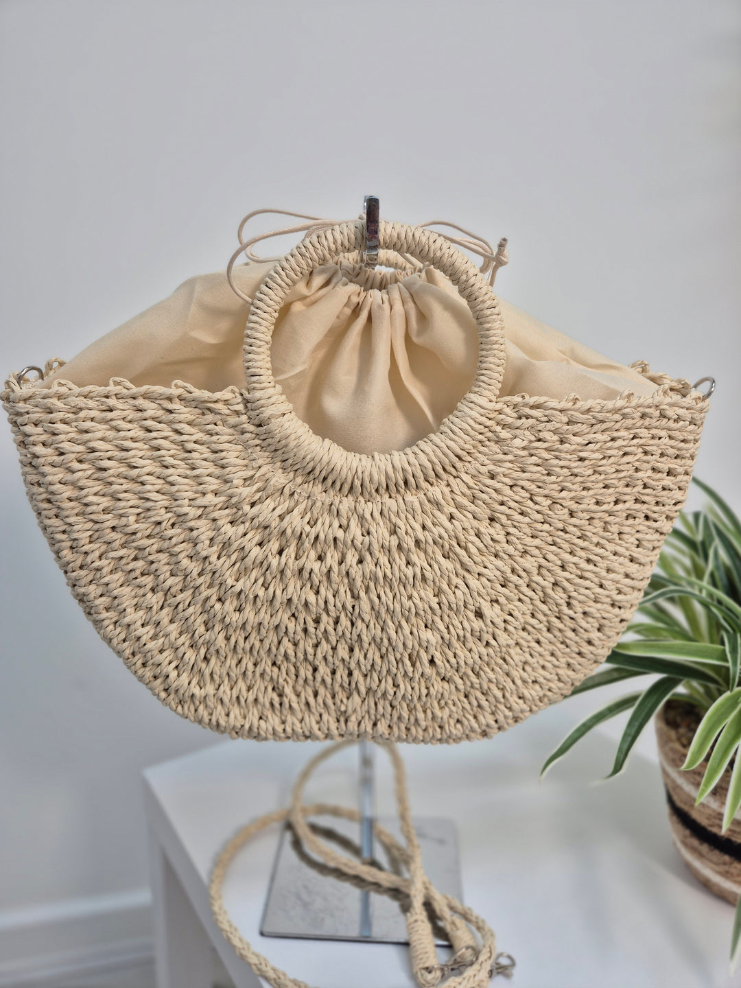 Woven Raffia Bag with Dual Handles - Natural