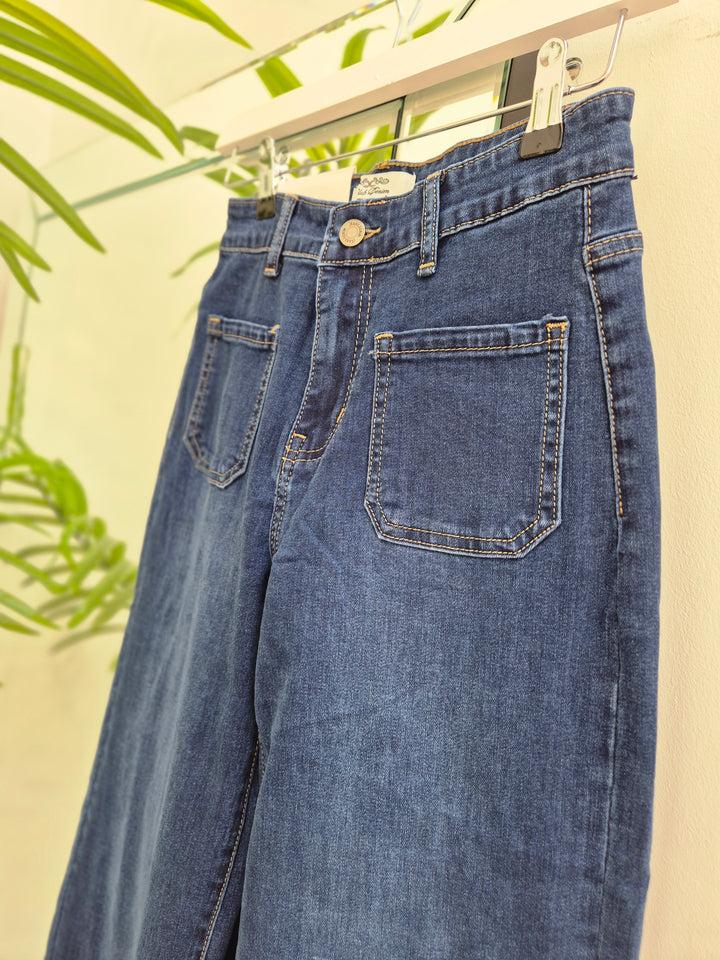 Jess Wide Leg Double Pocket Jeans - Dark Stonewash (choose your Size)