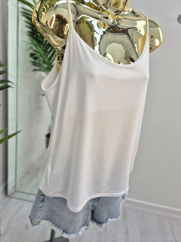 Strappy Double Layered Vest Top - White (One Size, fits up to Size 16)