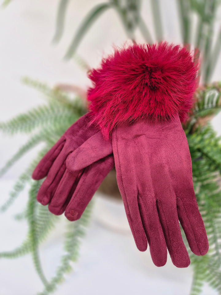 Oslo Gloves with Faux Fur - Berry