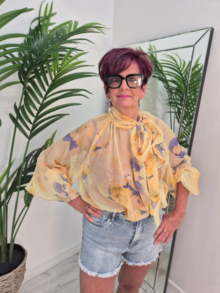 Rosie Chiffon Tie Blouse - (choose your Colour) - (One Size, fits up to Size 18)