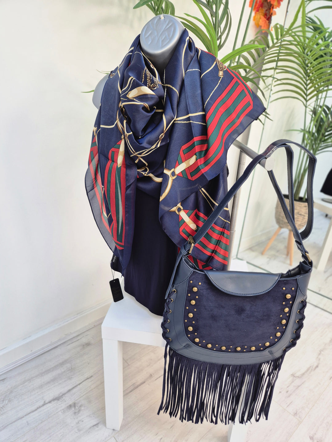 Farley Studded & Tassel Saddle Bag - Navy