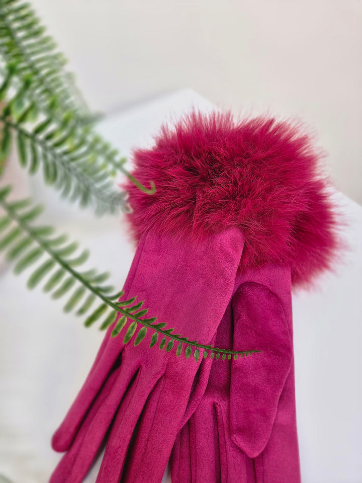 Oslo Gloves with Faux Fur - Hot Pink