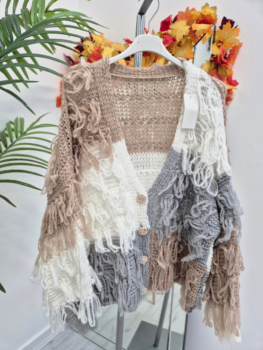 Shaggy Cardigan with Gold Buttons (Oversized) Long Length - Camel