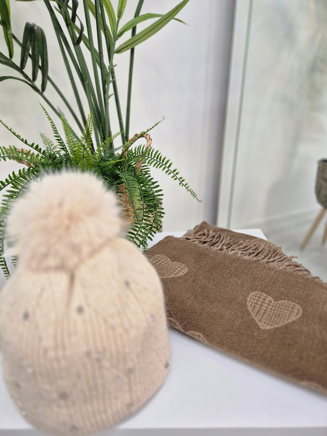 Oslo Fur Fur Pom Pom Hat with Crystals & Metallic Thread - Cream