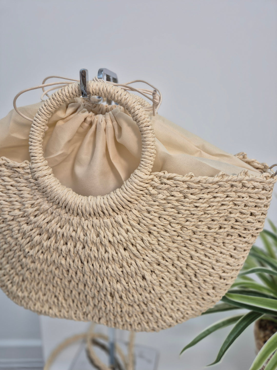 Woven Raffia Bag with Dual Handles - Natural