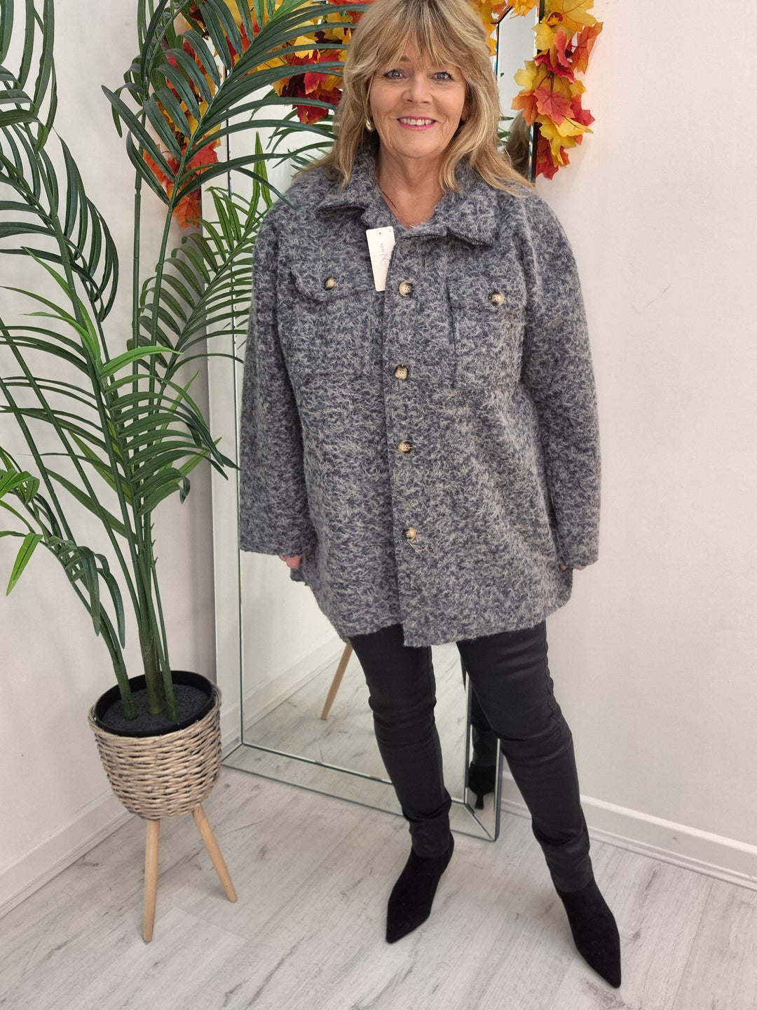 Jessica Oversized Shacket with Curved Hem - Silver Grey (fits Size 14 to Size 18/20)