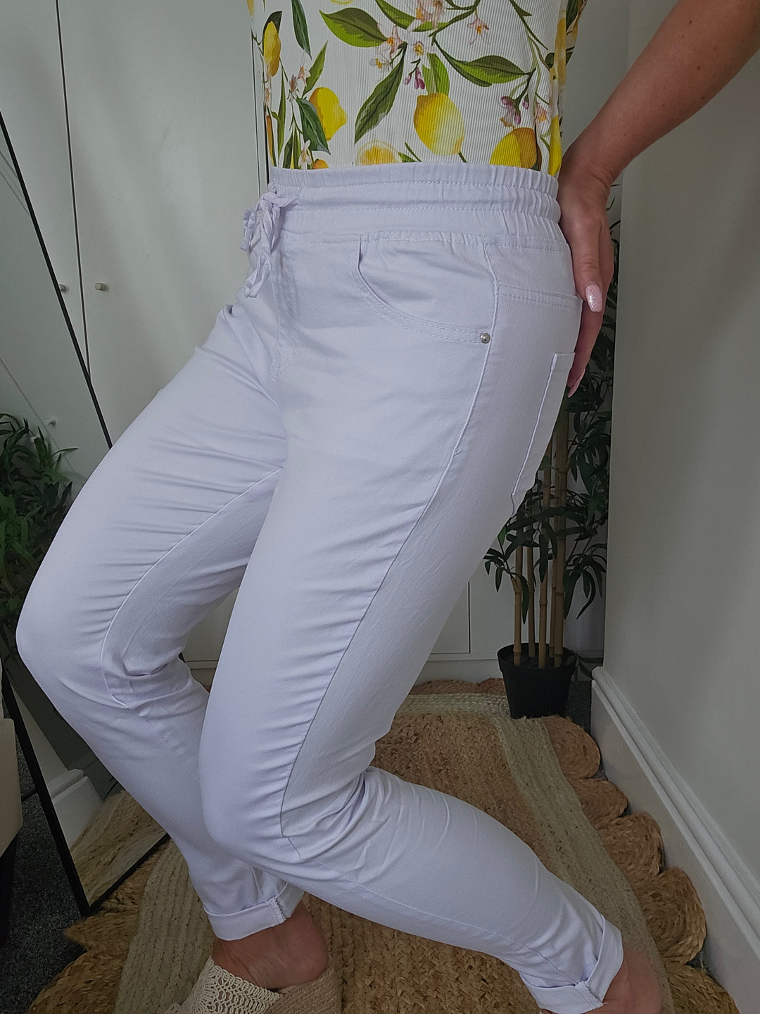 Blanco Elasticated Waist & Drawstring Jeans  - White - (choose your Size)