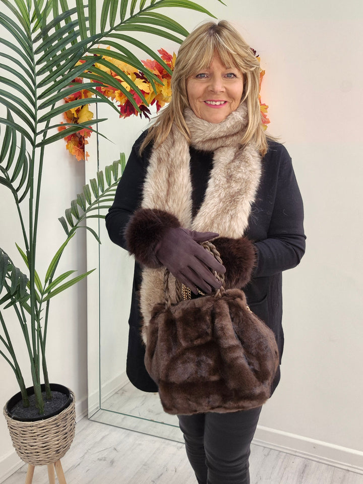 Oslo Faux Fur Long Scarf - Cappuccino