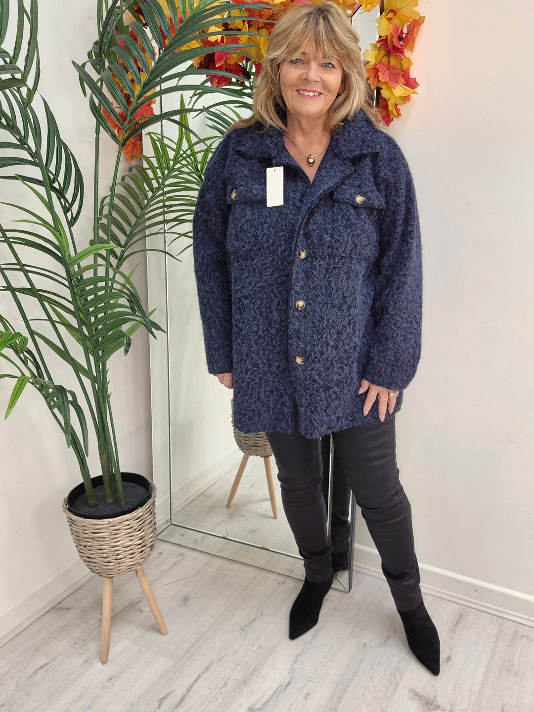 Jessica Oversized Shacket with Curved Hem - Navy (fits Size 14 to Size 18/20)