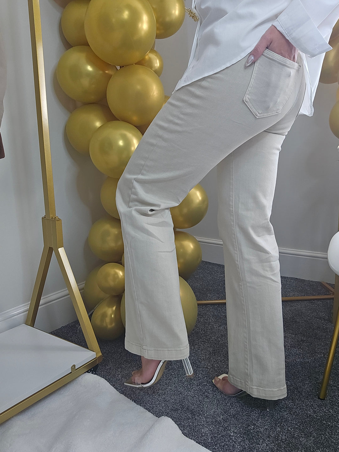 My Tina's Premium Wide Leg Jeans  - Ecru (choose your Size)