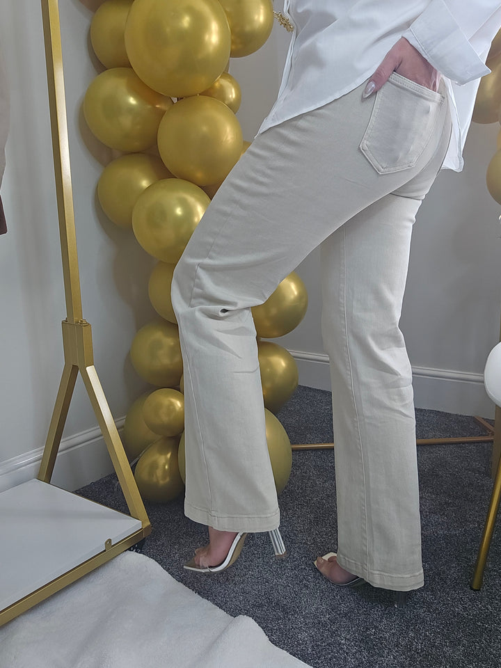 My Tina's Premium Wide Leg Jeans  - Ecru (choose your Size)
