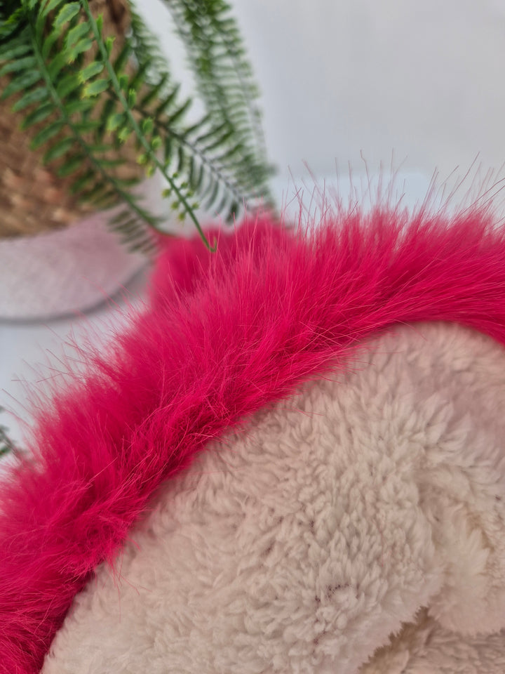 Oslo Faux Fur & Crystals Pom Pom Hat - Hot Pink