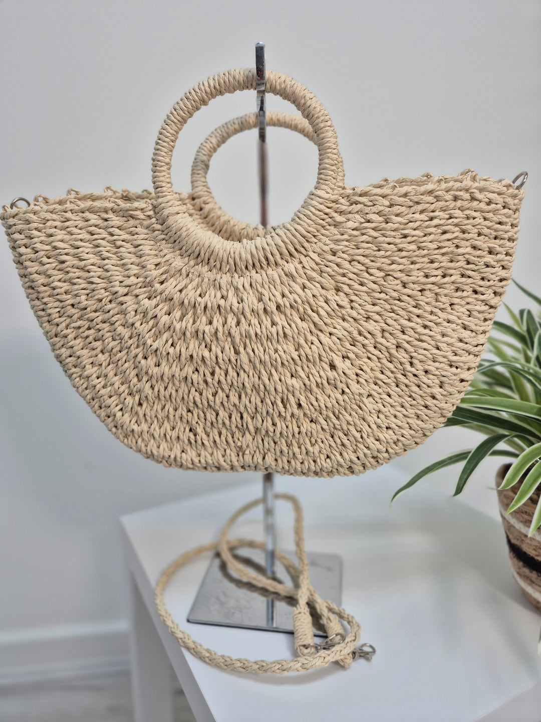 Woven Raffia Bag with Dual Handles - Natural