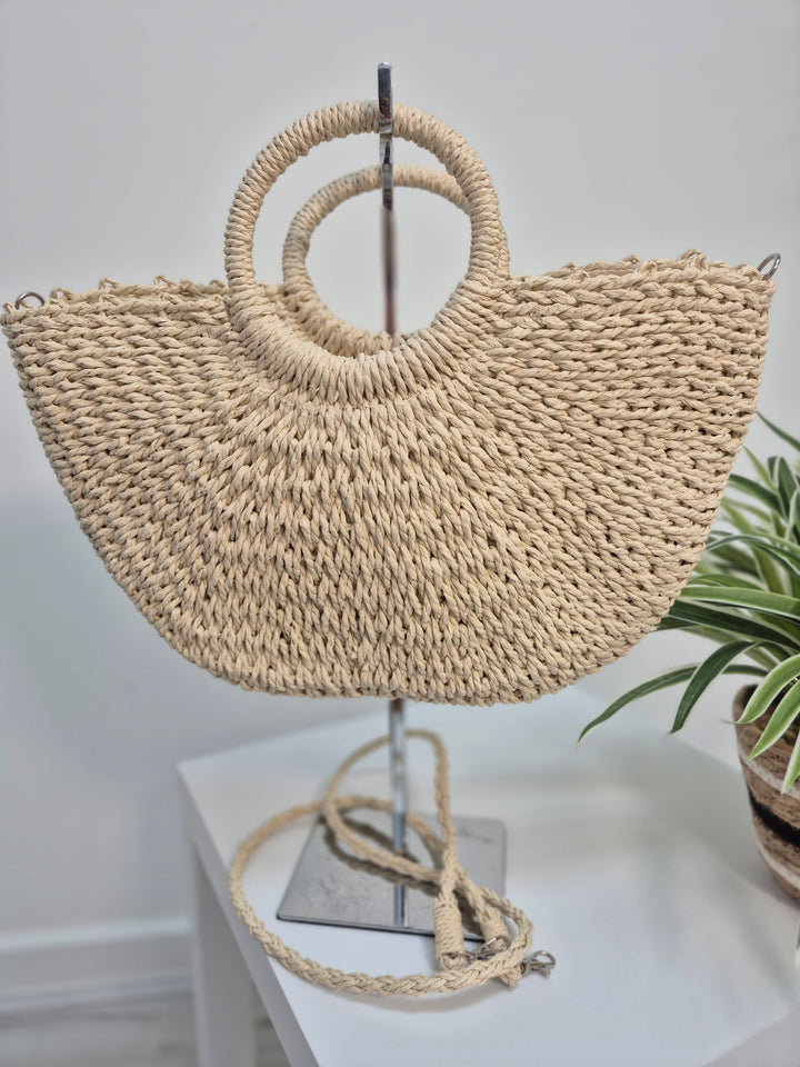 Woven Raffia Bag with Dual Handles - Natural
