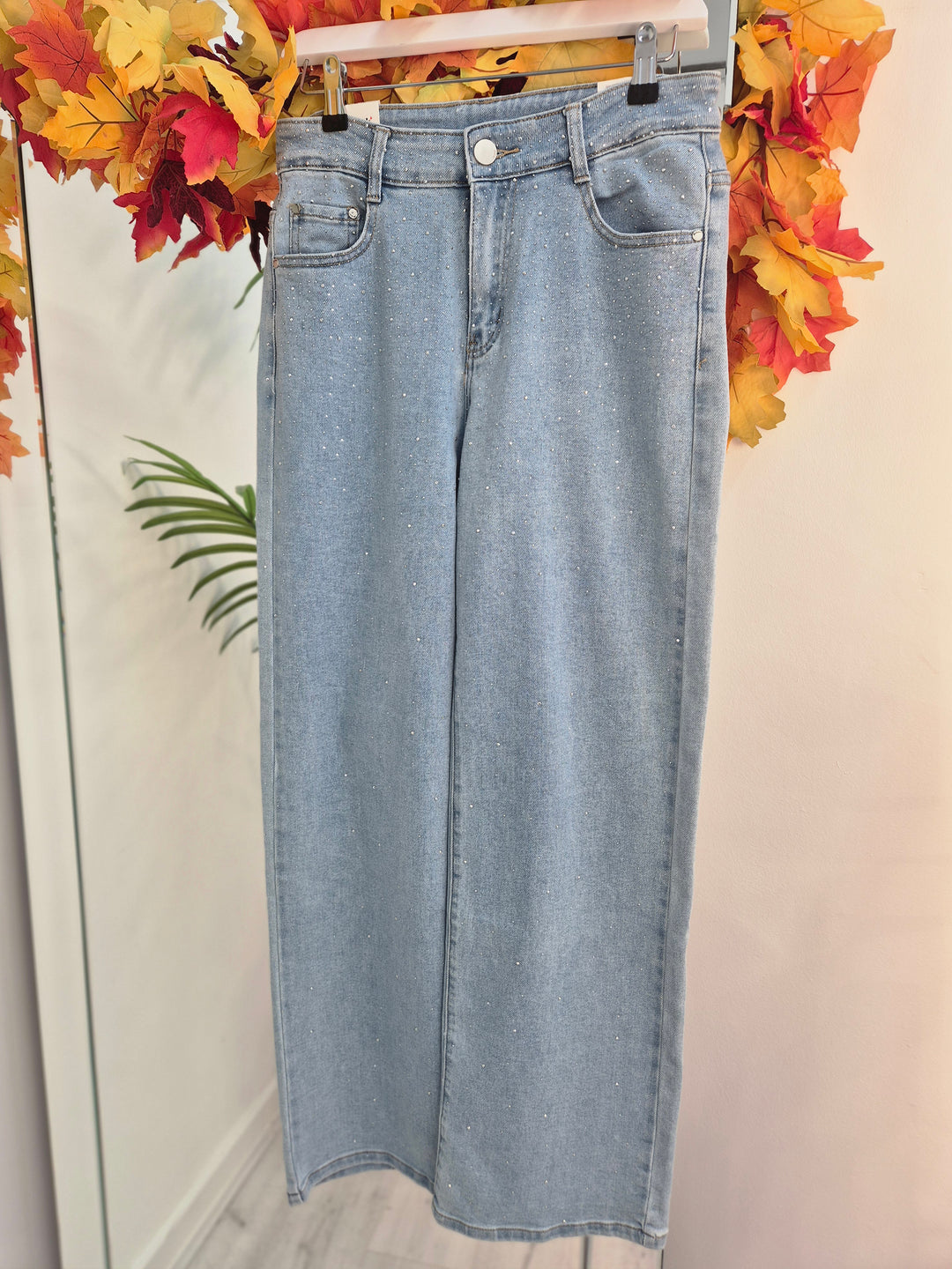 Serena Sparkle Wide Leg Jeans (G Smack) - Pale Wash (choose your Size)