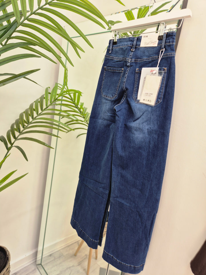 Jess Wide Leg Double Pocket Jeans - Dark Stonewash (choose your Size)