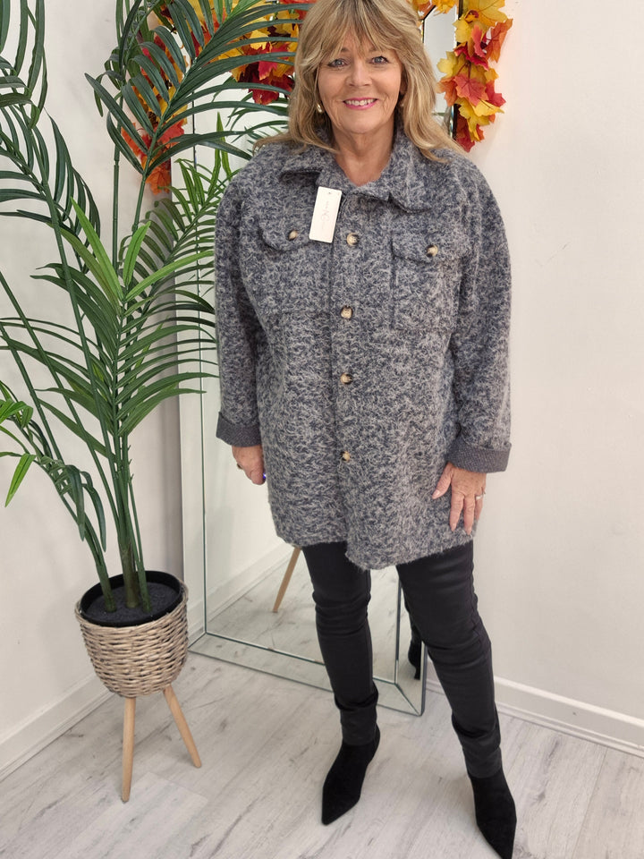 Jessica Oversized Shacket with Curved Hem - Silver Grey (fits Size 14 to Size 18/20)