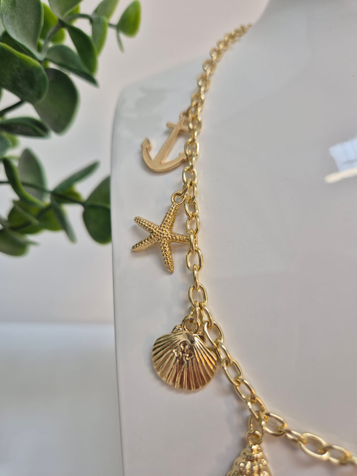 Starfish Charm Necklace - Gold Tone