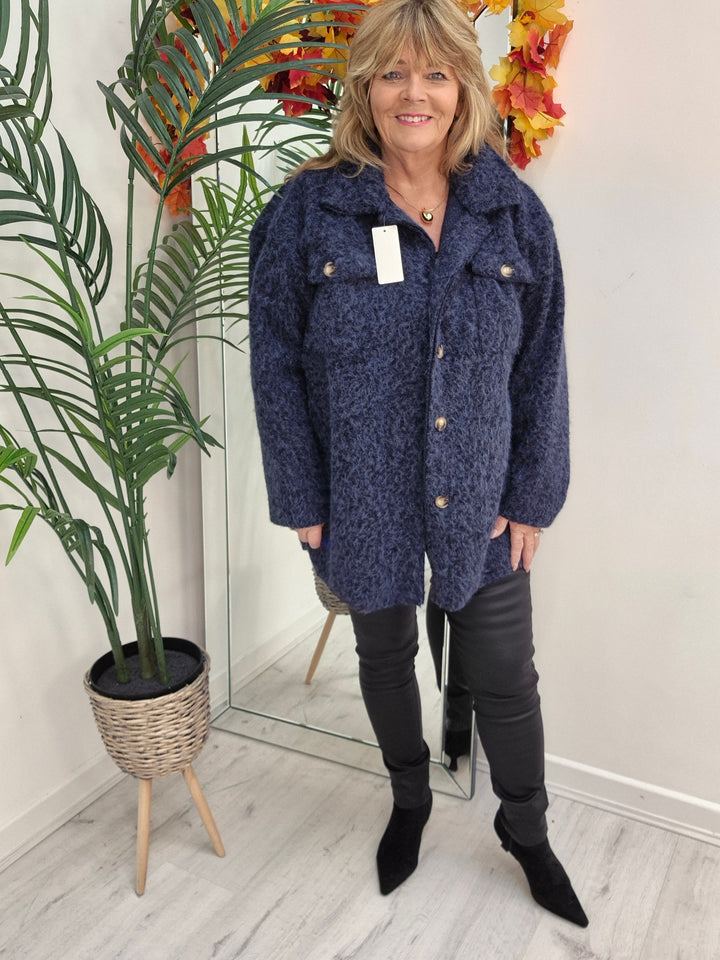 Jessica Oversized Shacket with Curved Hem - Navy (fits Size 14 to Size 18/20)